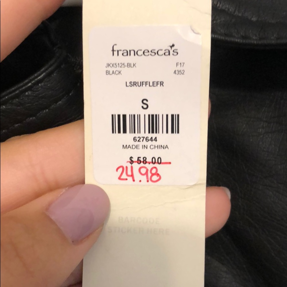 Francesca’s Front Ruffle Leather Jacket NWT - Picture 6 of 6